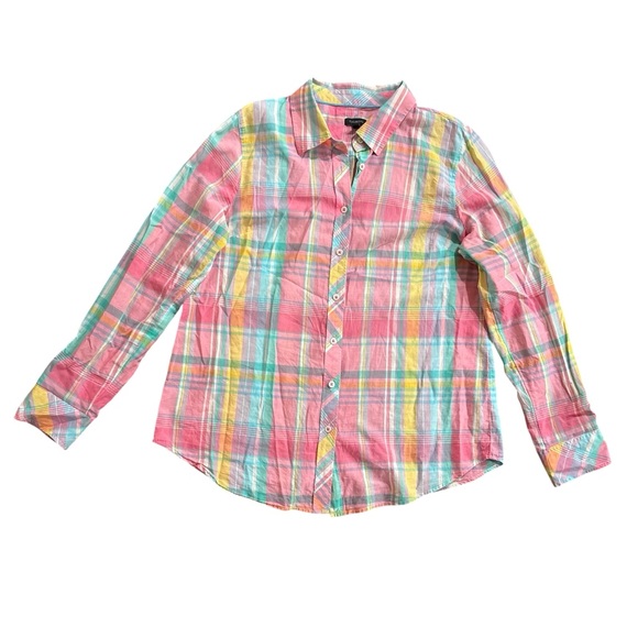 Talbots Tops - Talbots EUC Multicolored Spring Plaid Cotton Button-Up Shirt long sleeve Size M